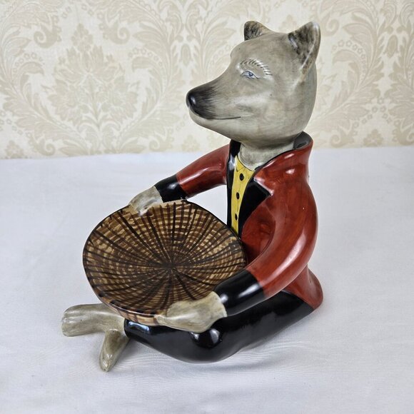 Vintage Fancy Fox Butler Holding Bowl Ceramic Candy Dish Key Holder Figurine - Picture 4 of 11